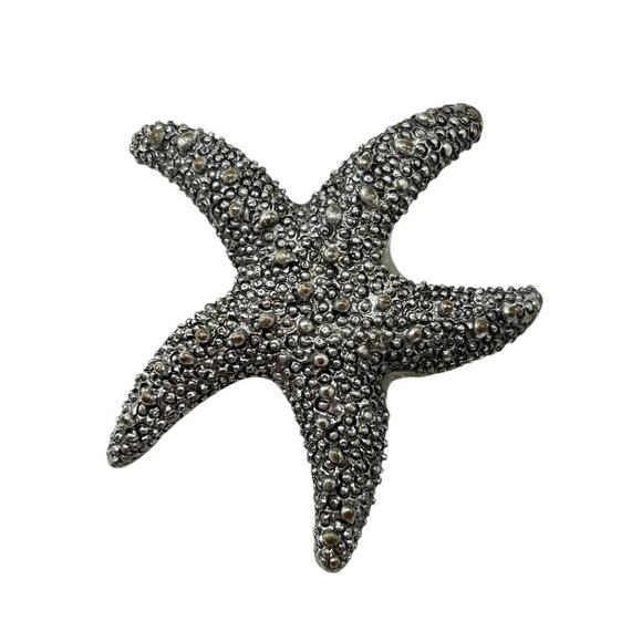 Silvertone Textured Starfish Pendant Statement 2 Inch Beachy Coastal - Picture 6 of 6